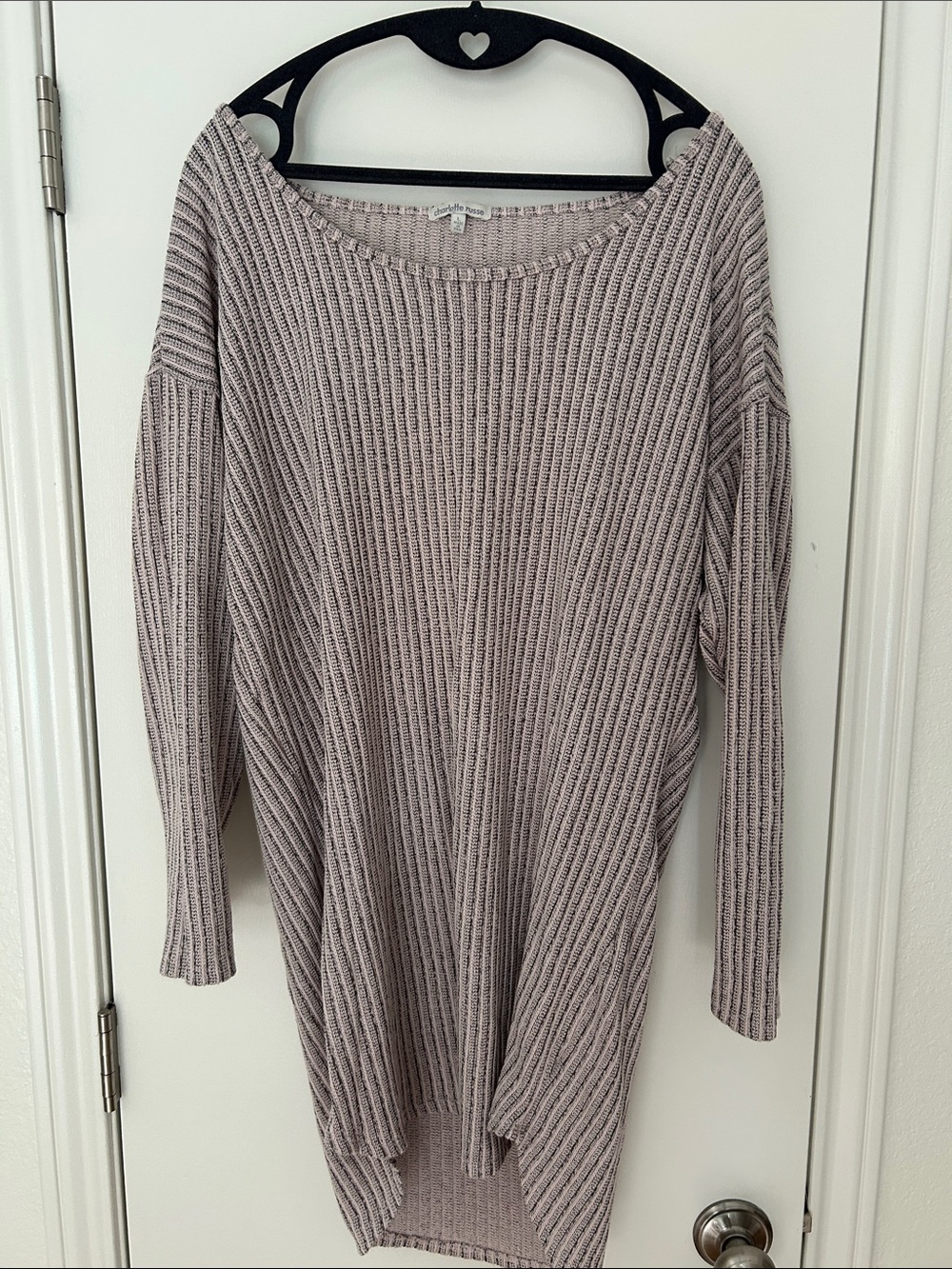 Charlotte Russe Off-the-Shoulder Ribbed Sweater - Light Mauve